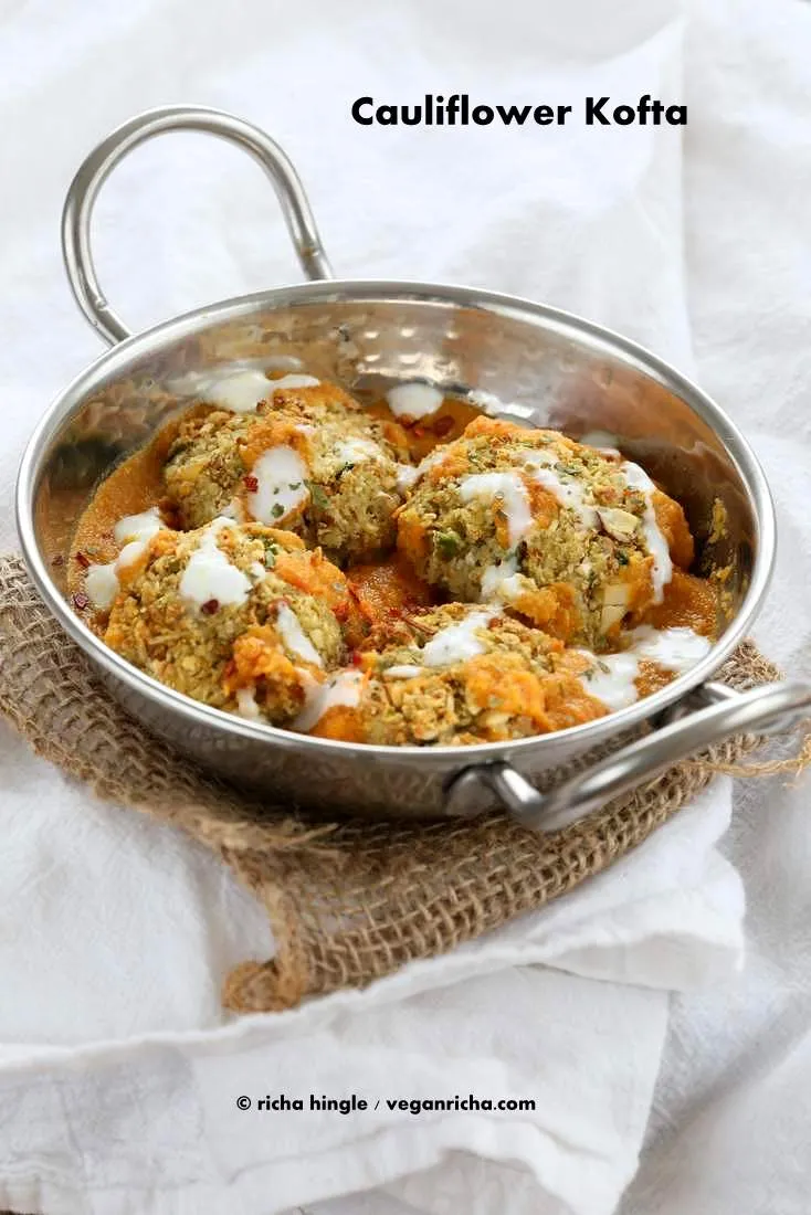 Cauliflower Kofta Curry. Baked Cauliflower Veggie Balls in Spiced Tomato Onion Sauce. Vegan Recipe