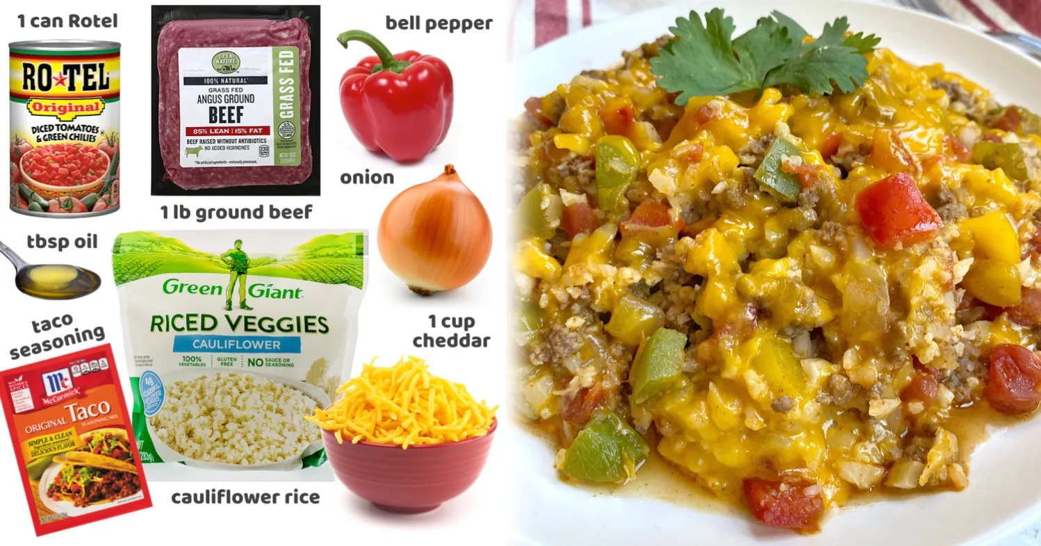 Cheesy Taco Ground Beef & Cauliflower Rice Skillet