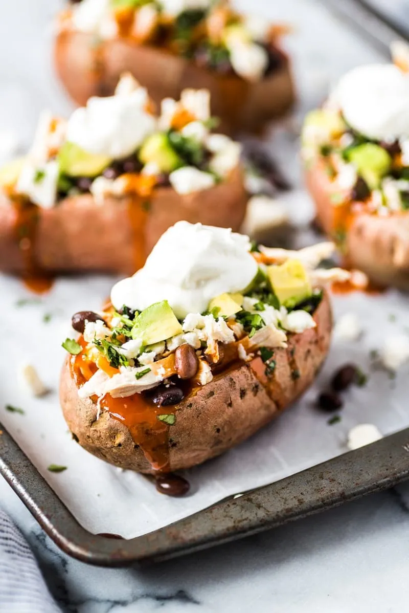 Chicken Enchilada Stuffed Sweet Potatoes