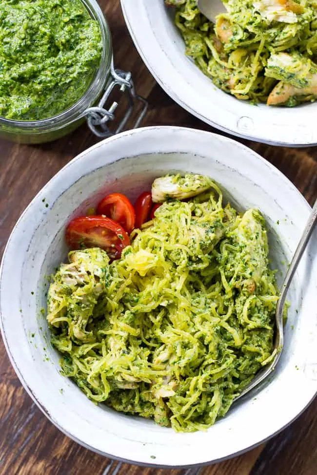 Chicken Pesto Paleo Spaghetti Squash {Whole30}