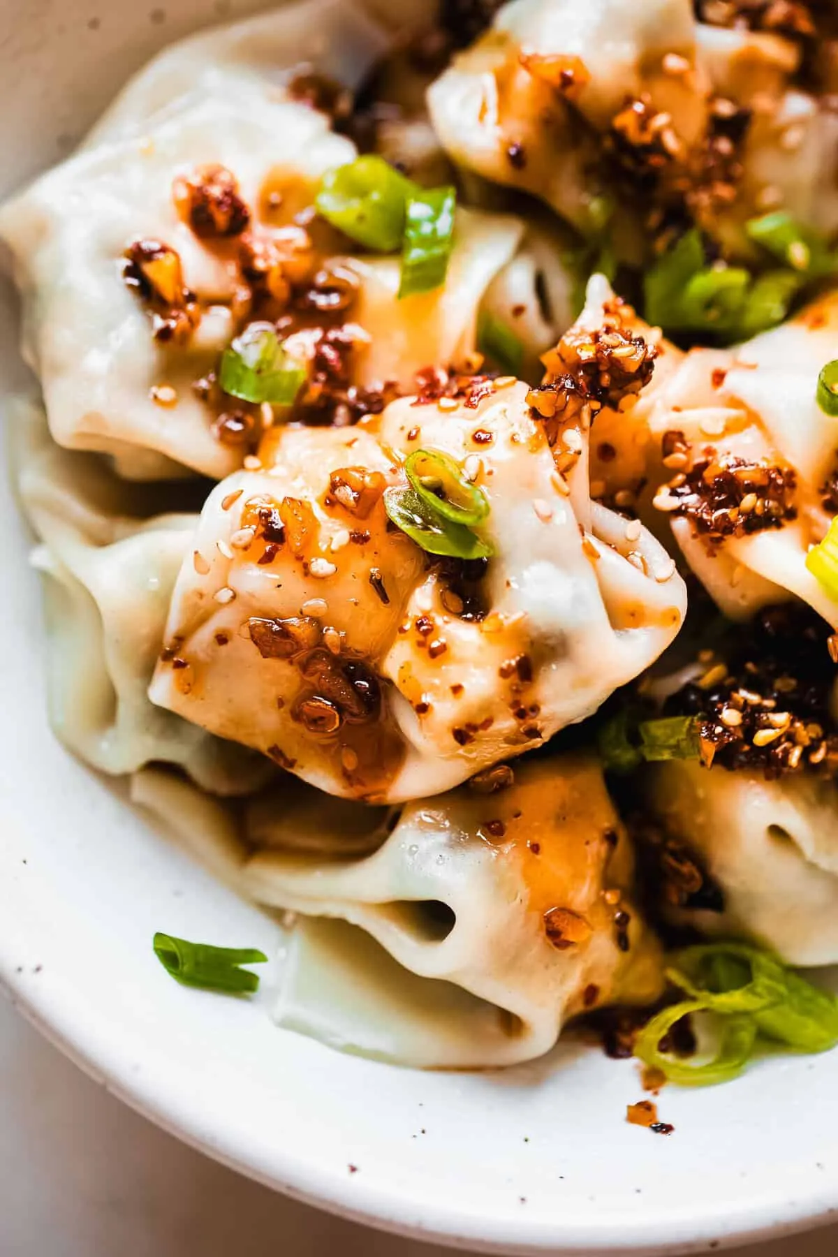 Chicken Wontons with Chili Oil