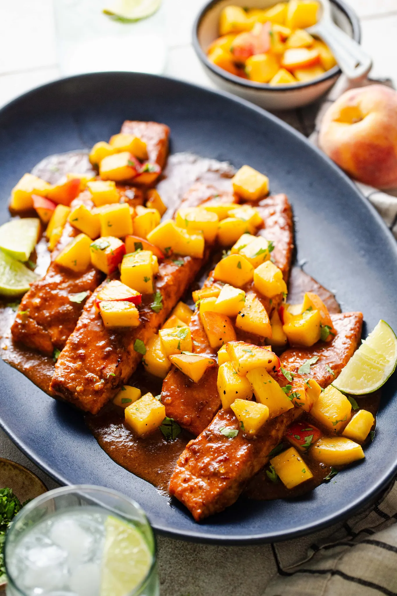 Chili Miso Salmon with Peach Mango Salsa