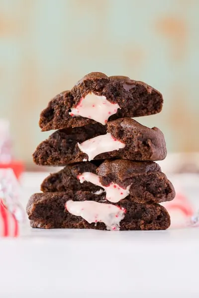 Chocolate Candy Cane Kiss Stuffed Cookies