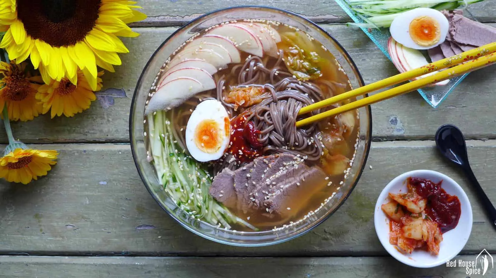 Cold soba noodles in beef broth