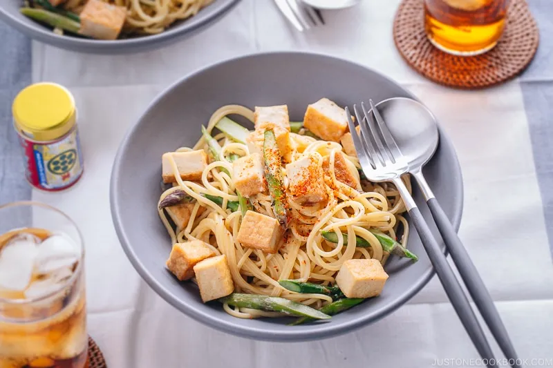 Creamy Miso Pasta with Tofu and Asparagus
