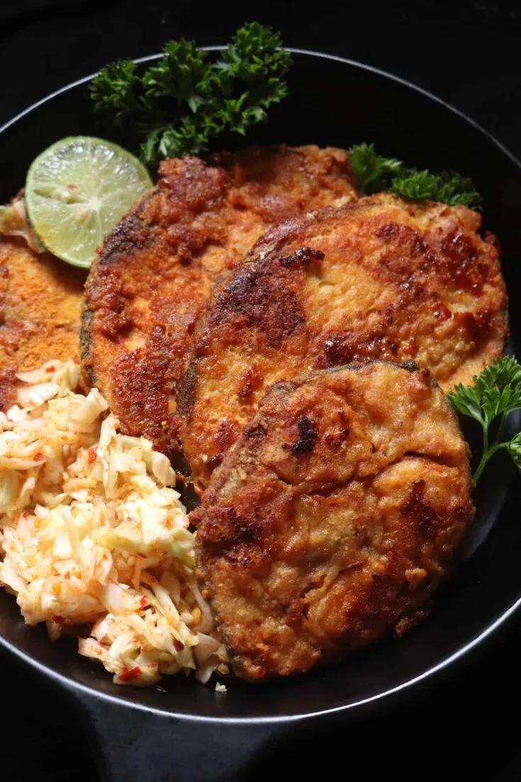 Fried fish steaks.
