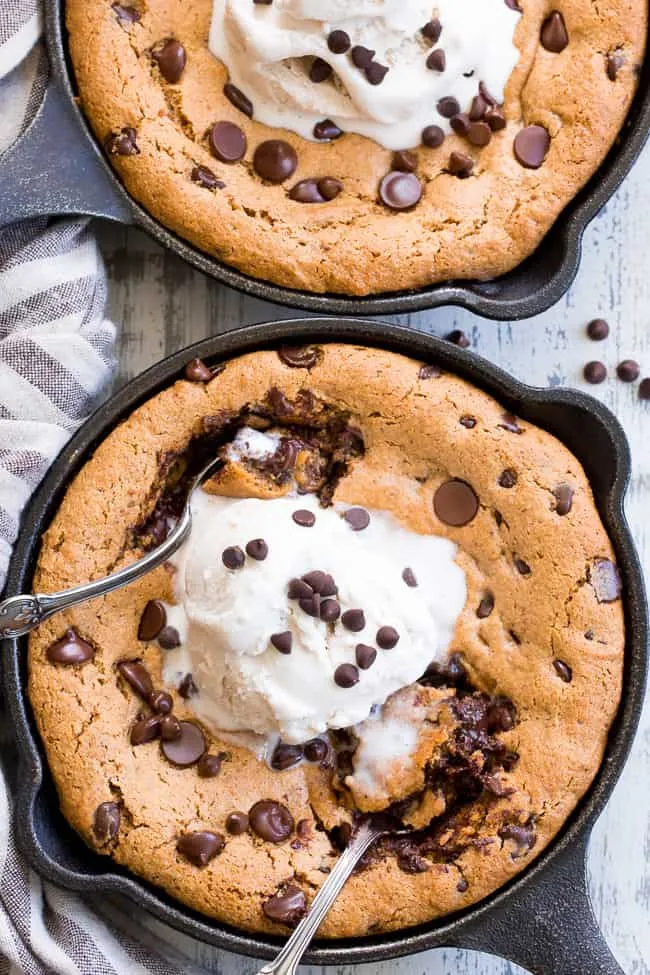 Fudgy Paleo Chocolate Chip Skillet Cookie with Coconut Flour {GF, DF}