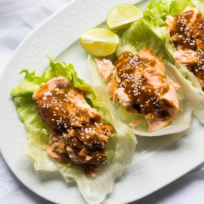 Gluten Free, Paleo & Keto Teriyaki Salmon Lettuce Wraps