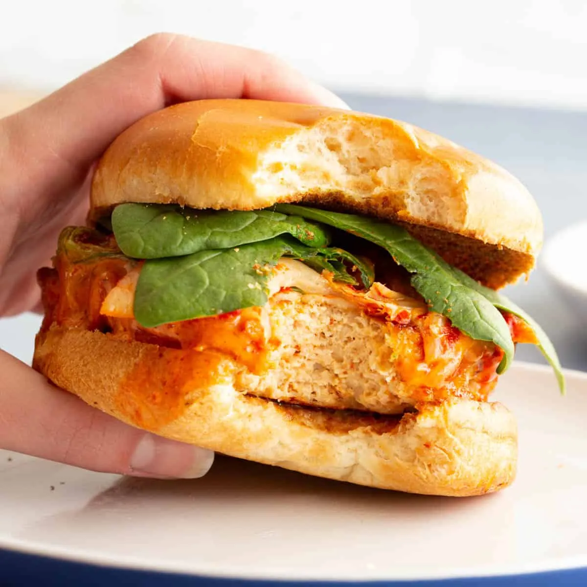Gochujang Chicken Burgers with Kimchi