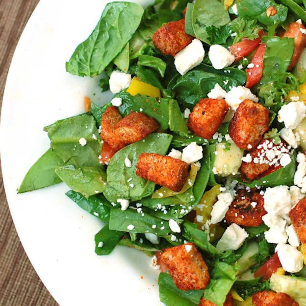 Greek Salad with Paprika Croutons