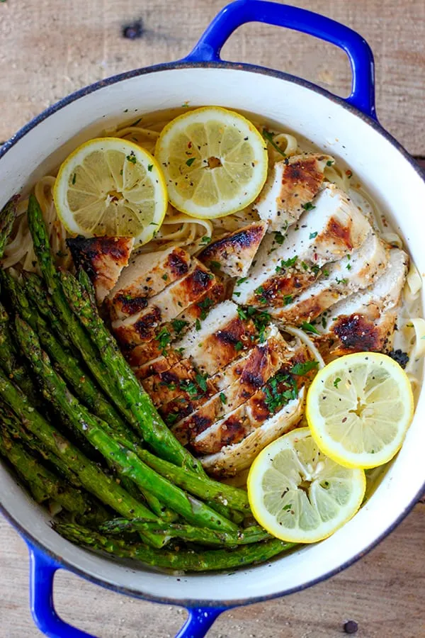 Grilled Chicken and Asparagus Fettuccine Alfredo