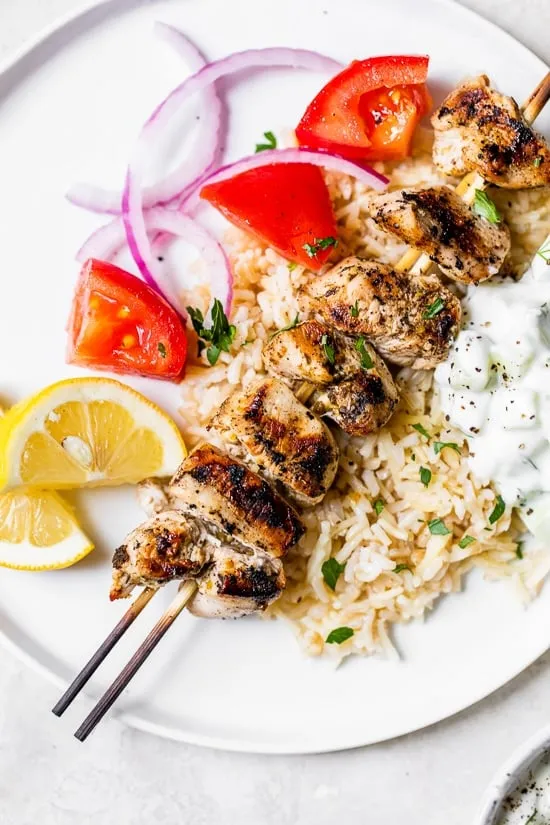 Grilled Chicken Kabobs with Cucumber Yogurt Sauce