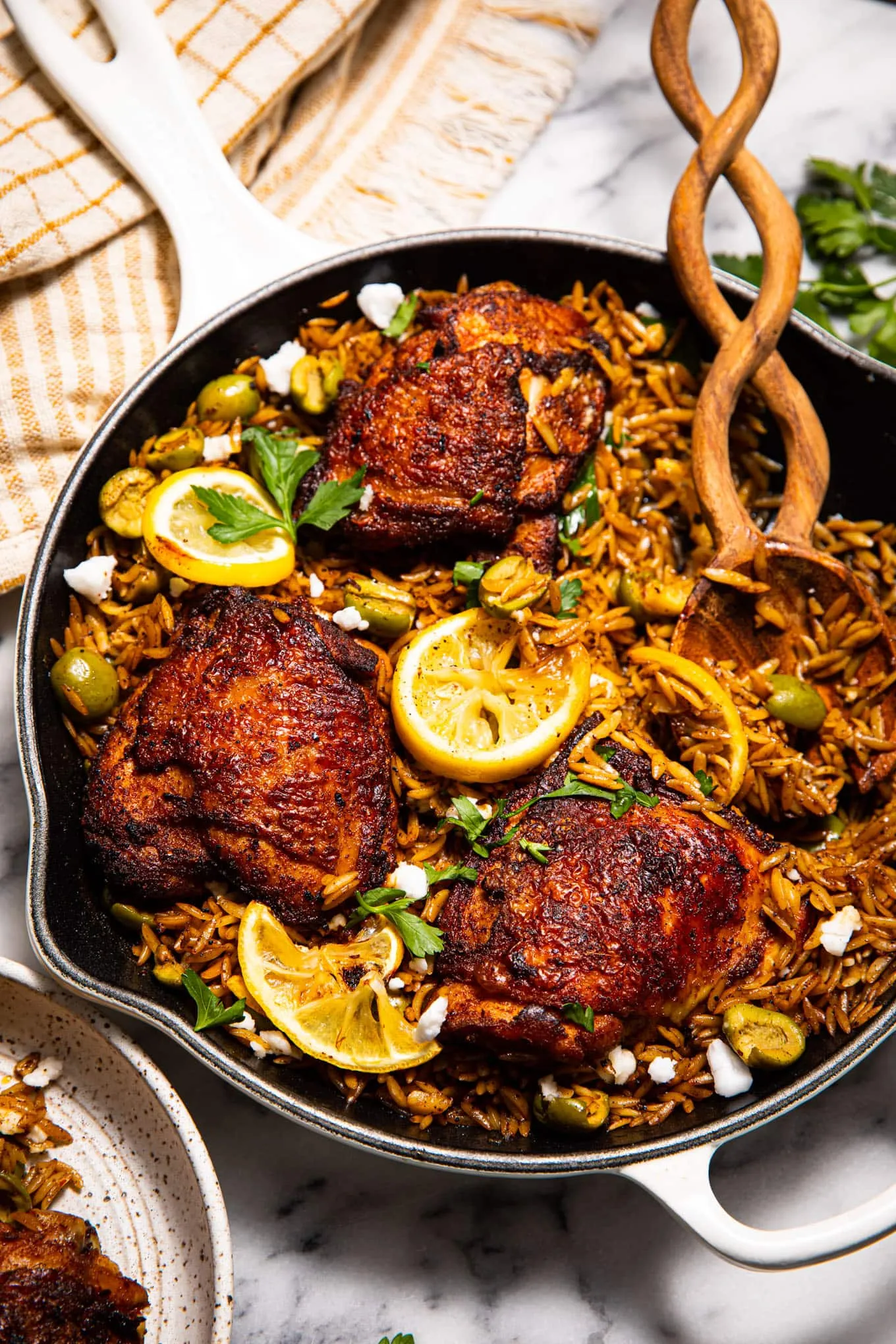 Harissa Spiced Chicken With Olives and Orzo