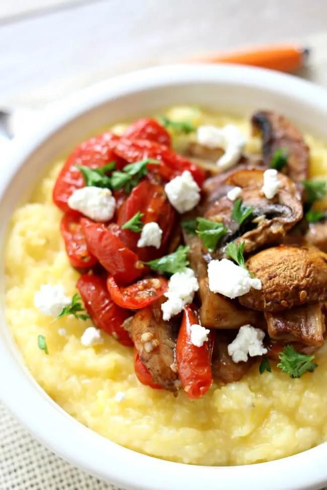 Instant Pot Creamy Polenta with Roasted Tomatoes