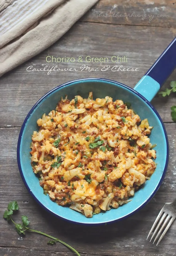 Keto Chorizo & Green Chili Cauliflower Mac & Cheese