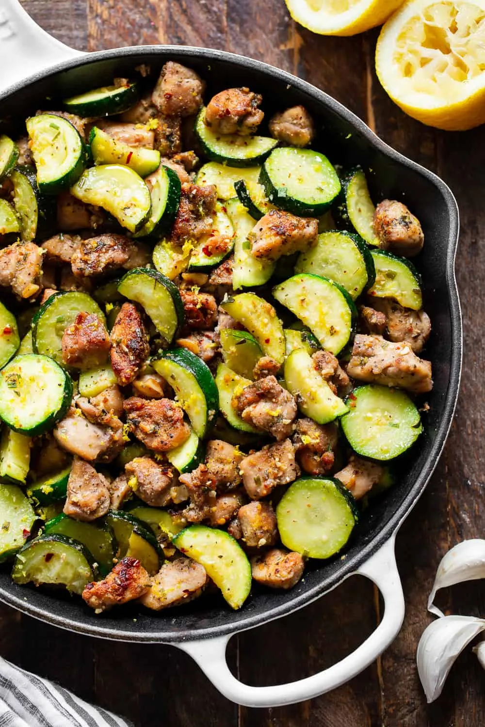 Lemon Garlic Chicken Zucchini Skillet {Paleo, Keto, Whole30}