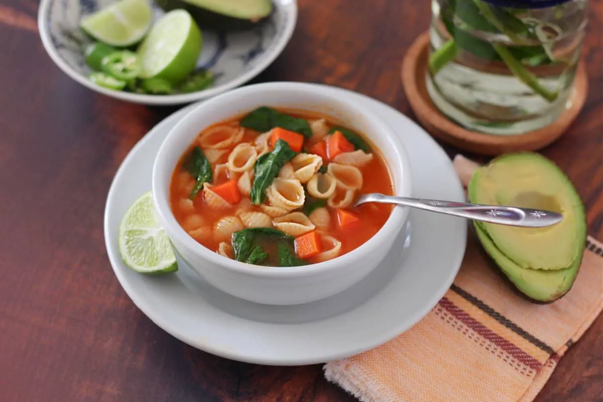 Mexican Pasta Soup with Spinach