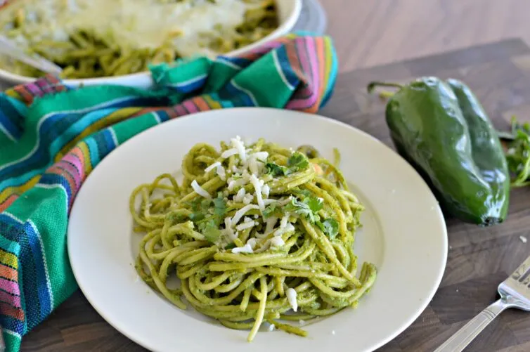 Mexican Spaghetti with Creamy Poblano Sauce