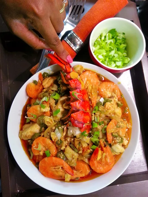 OKRA STEW WITH PRAWNS AND LOBSTER