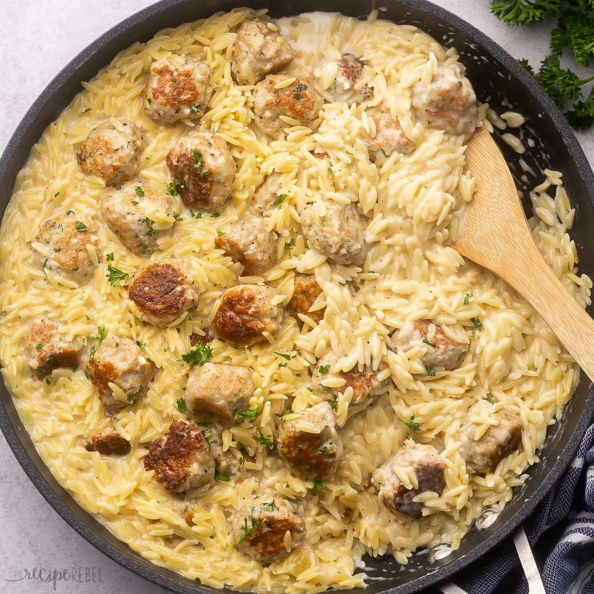 One Pan Chicken Meatballs with Orzo