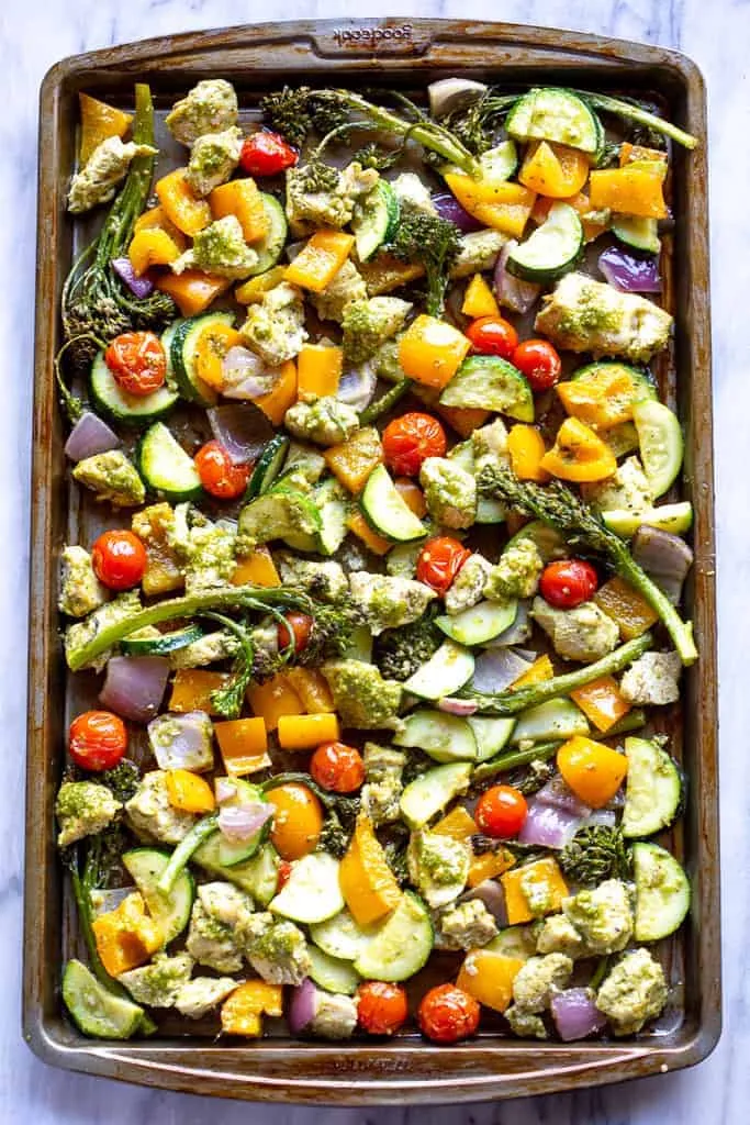 One Pan Pesto Chicken and Vegetables