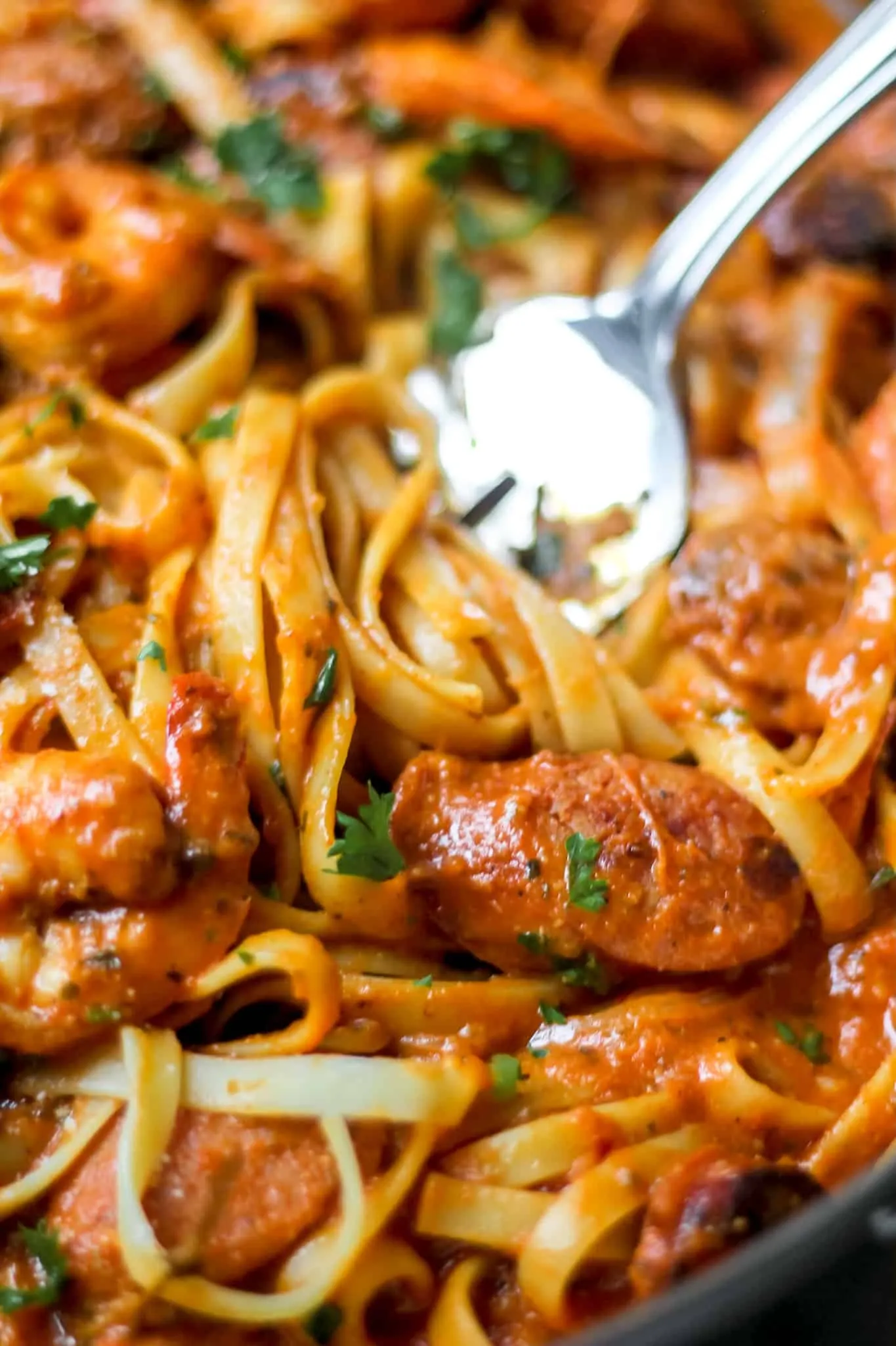 One Pot Creamy Cajun Shrimp Pasta with Sausage