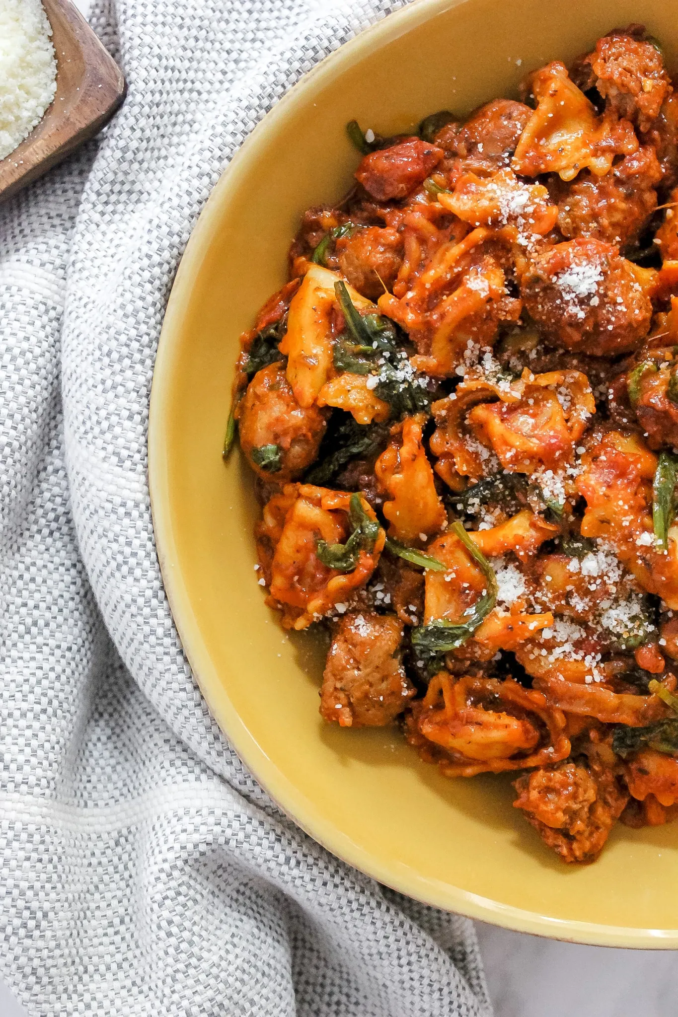 One Pot Italian Sausage, Spinach & Cheese Tortellini