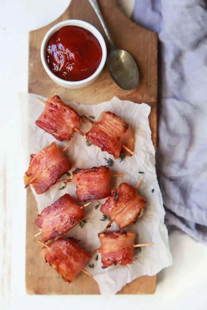 Bacon Wrapped Waterchestnuts with Sweet Dipping Sauce