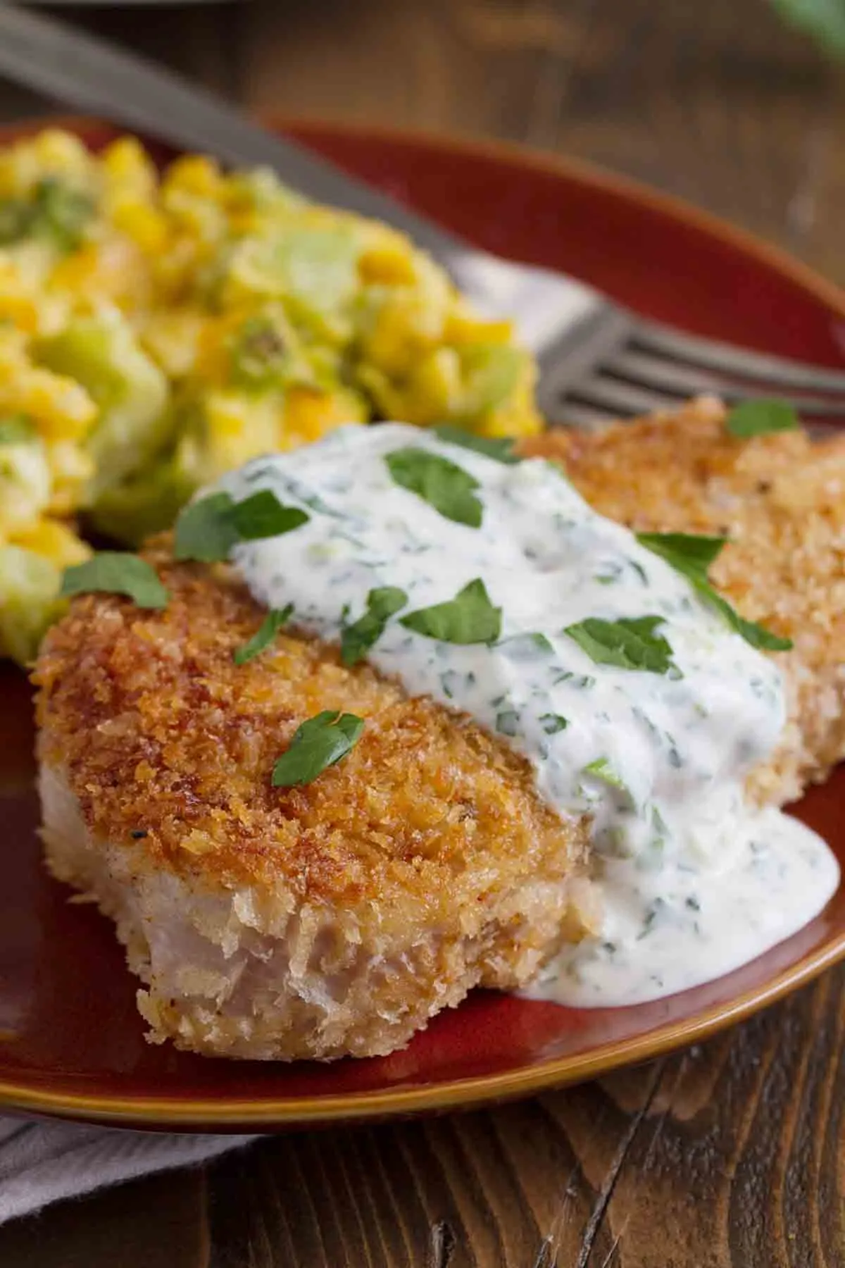 Panko Pork Chops with Creamy Herb Dressing