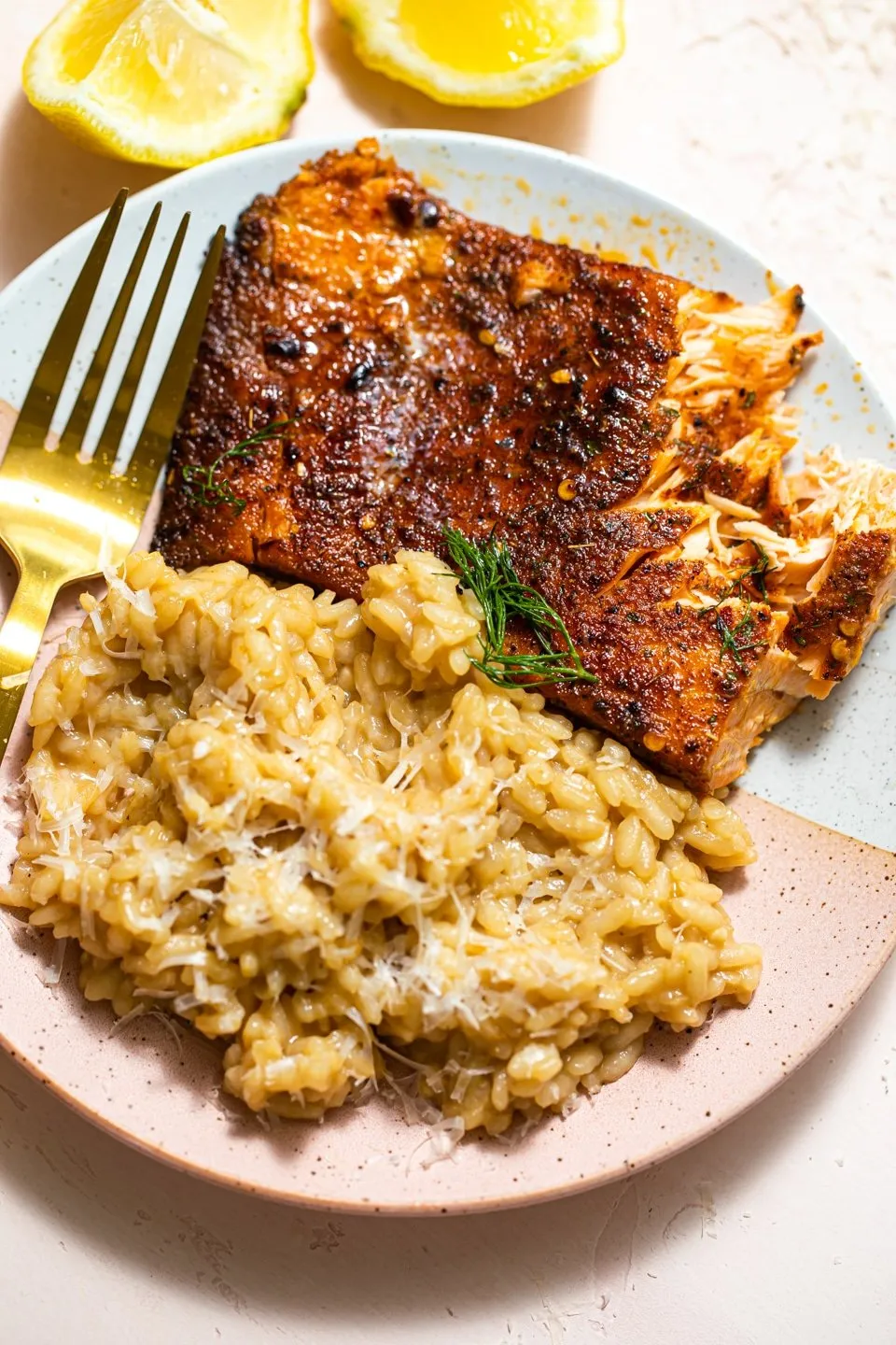 Baked Cajun Salmon with Parmesan Risotto