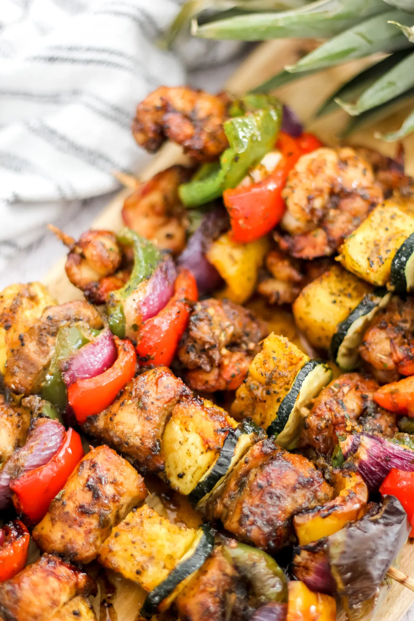 Pineapple Jerk Chicken and Shrimp Skewers