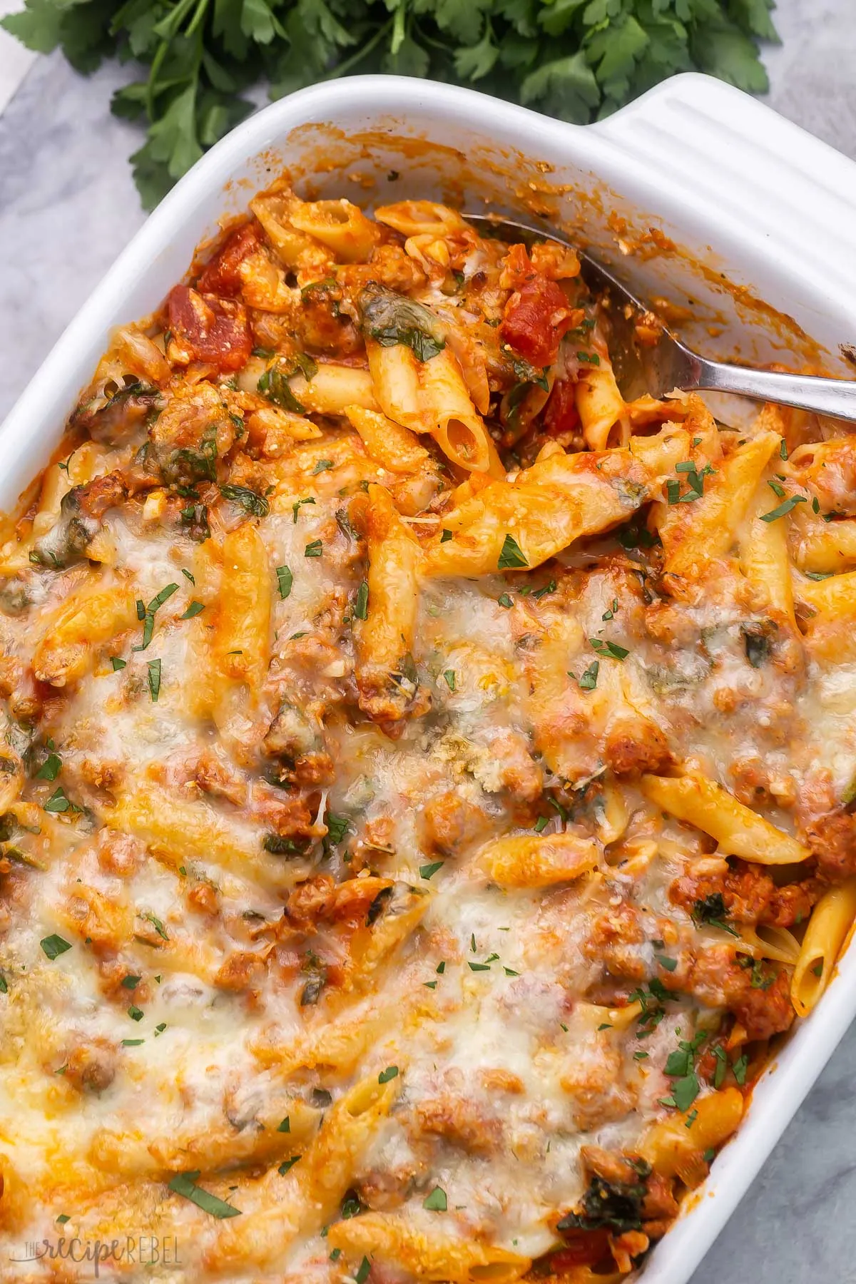 Baked Mostaccioli pasta