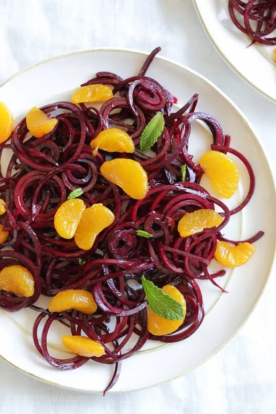 Raw Spiralized Beet & Mandarin Salad with Mint