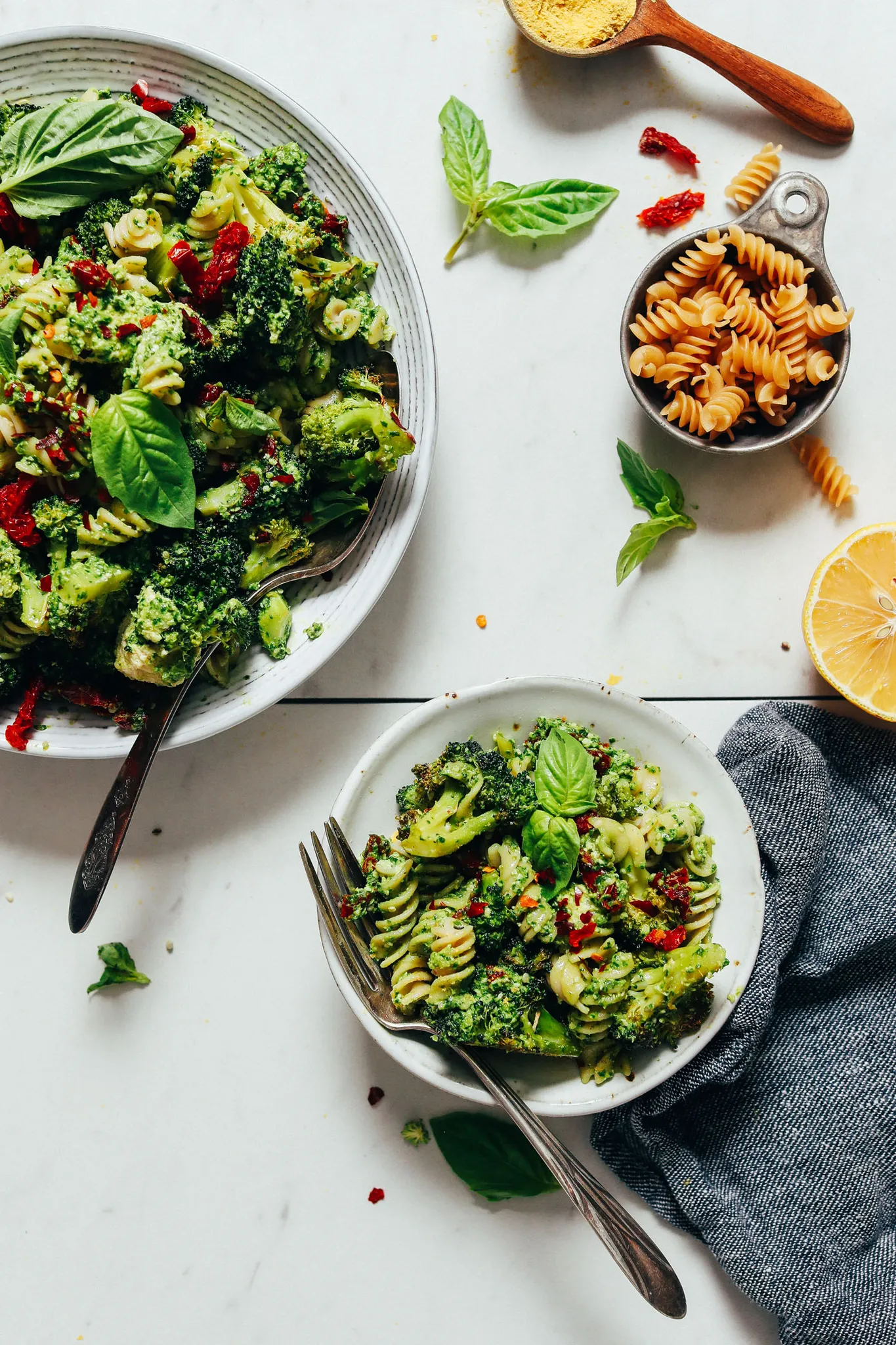 Roasted Broccoli Pasta Salad with Hemp Pesto