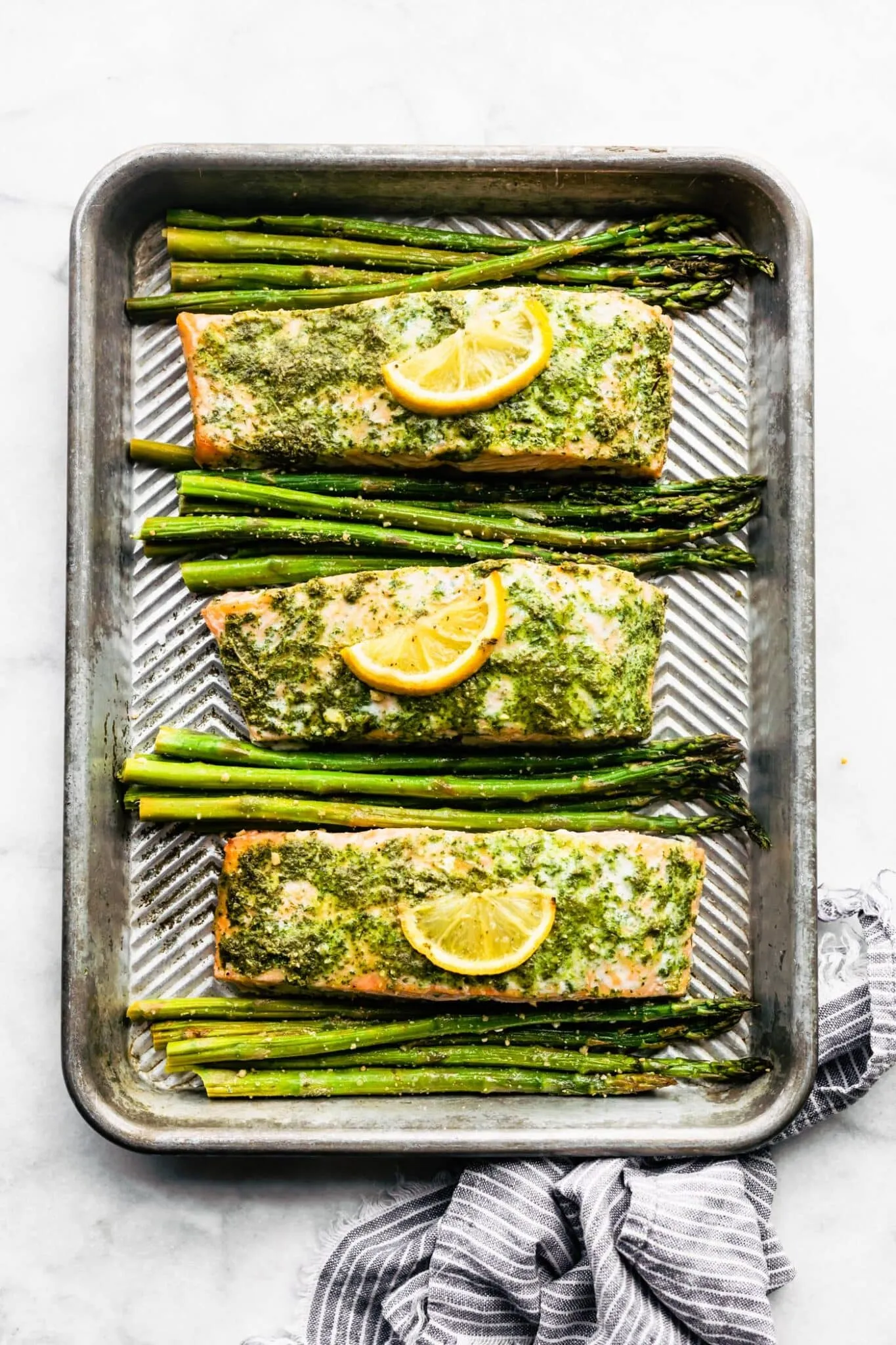 Baked Salmon and Asparagus with Herb Sauce