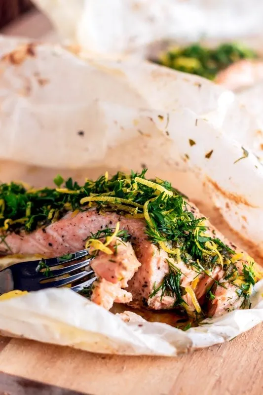 Salmon en Papillote with Lemon Dill Compound Butter and Gremolata