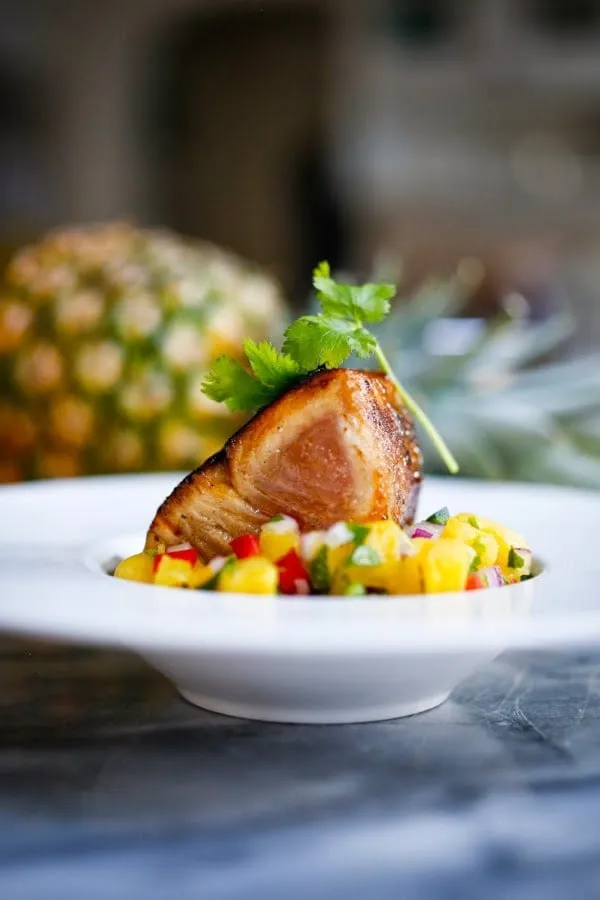 Seared Hawaiian Ono with Honey Soy Glaze and Pineapple Salsa