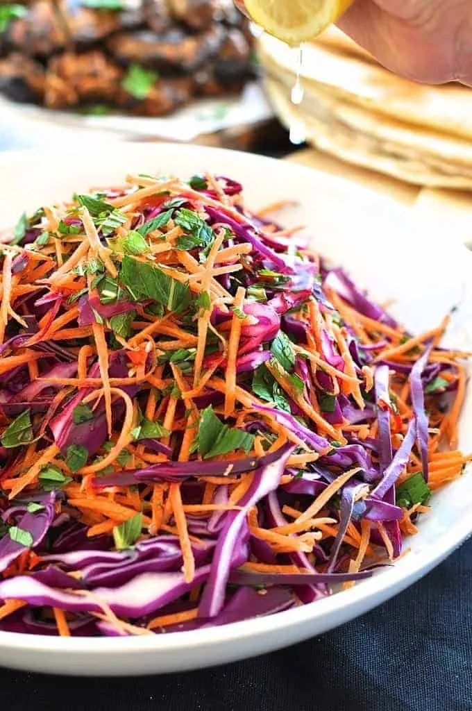 Shredded Red Cabbage, Carrot and Mint Salad