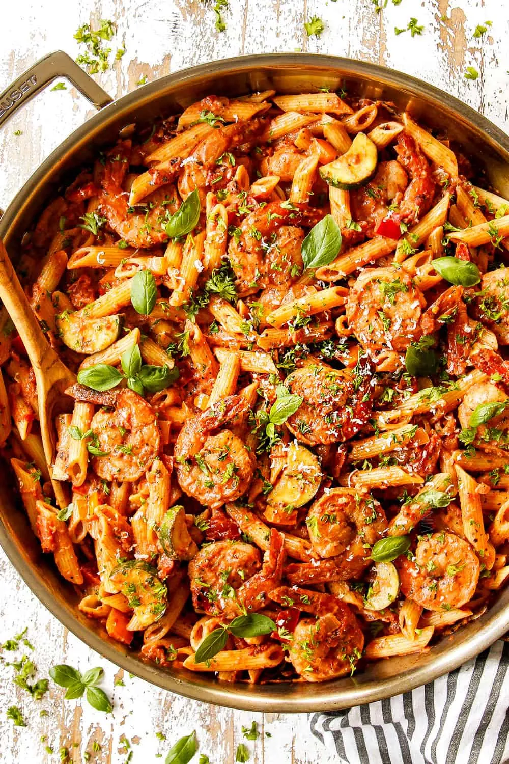 Shrimp Pasta in Garlic Tomato Cream Sauce