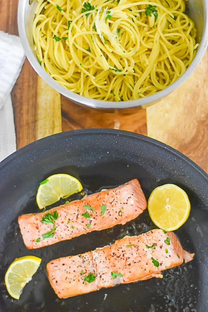 Simple Seared Salmon and Naked Pasta