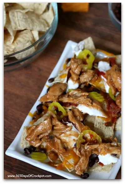 Slow Cooker Barbecue Ranch Chicken Nachos