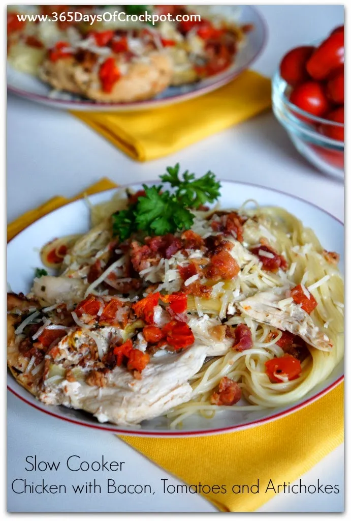 Slow Cooker Chicken with Bacon, Tomatoes and Artichokes