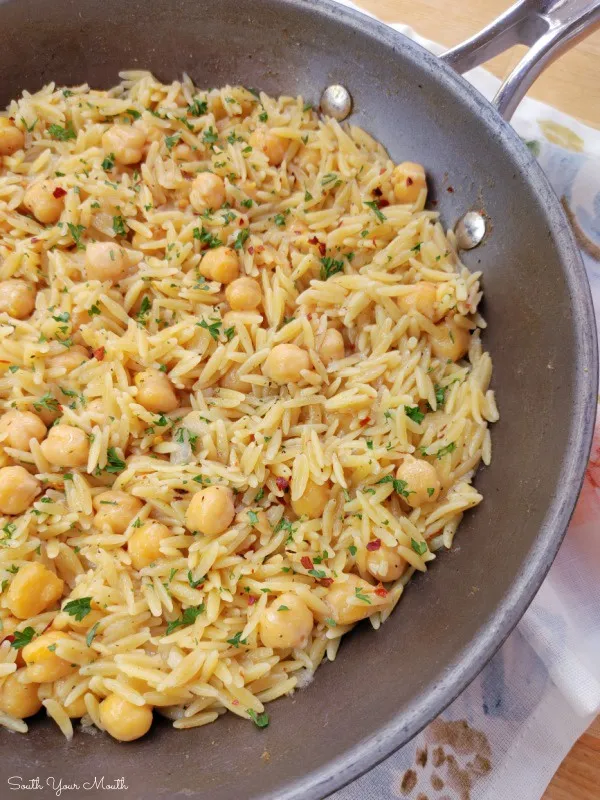 Spicy Chickpeas with Orzo