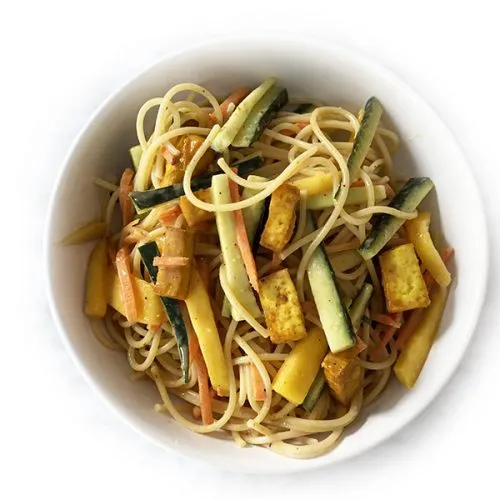 Spicy Peanut Noodles with Tofu and Mango