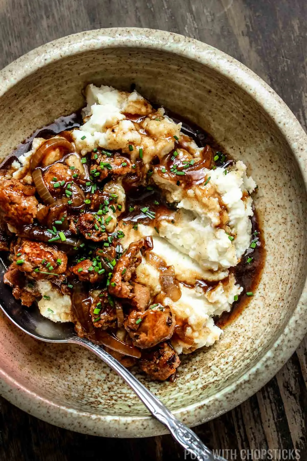 Bangers and Mash with Stout Onion Gravy