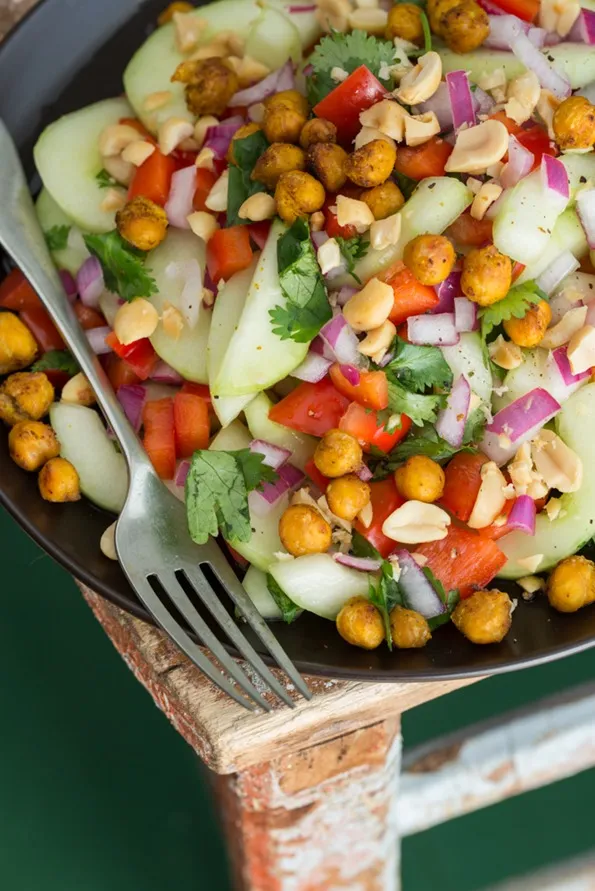 Thai-Inspired Cucumber Salad with Roasted Spiced Chickpeas
