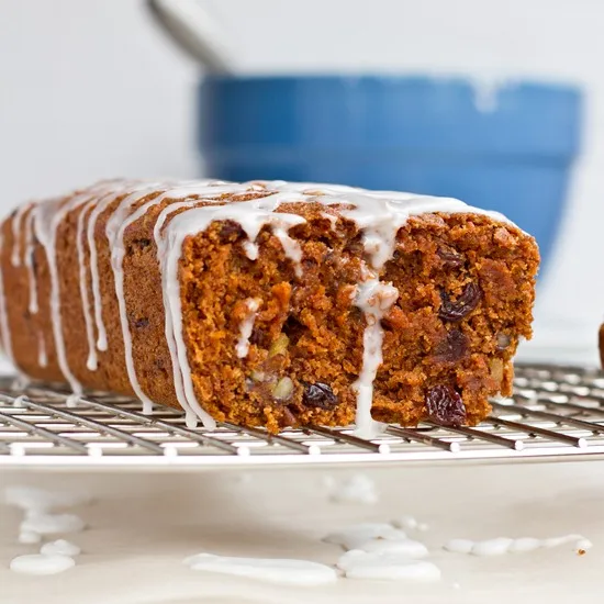 Whole-Grain Carrot Cake Loaf with Lemon Glaze