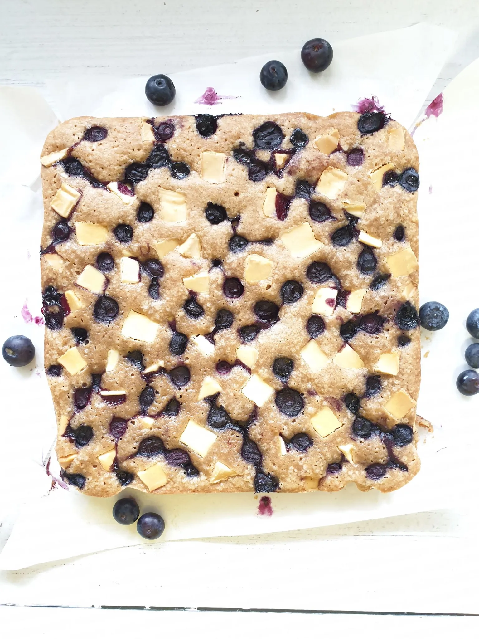 Blueberry Blondies with White Chocolate Batter