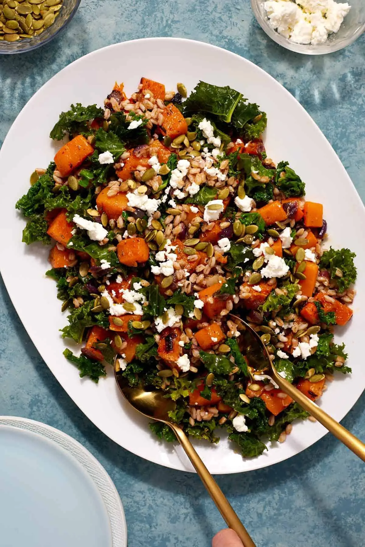 Butternut Squash Salad with Farro, Kale, and Creamy Goat Cheese